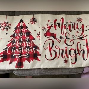 New We Wish You A Merry Christmas and Merry & Bright. Set of Two Pillow Covers.
